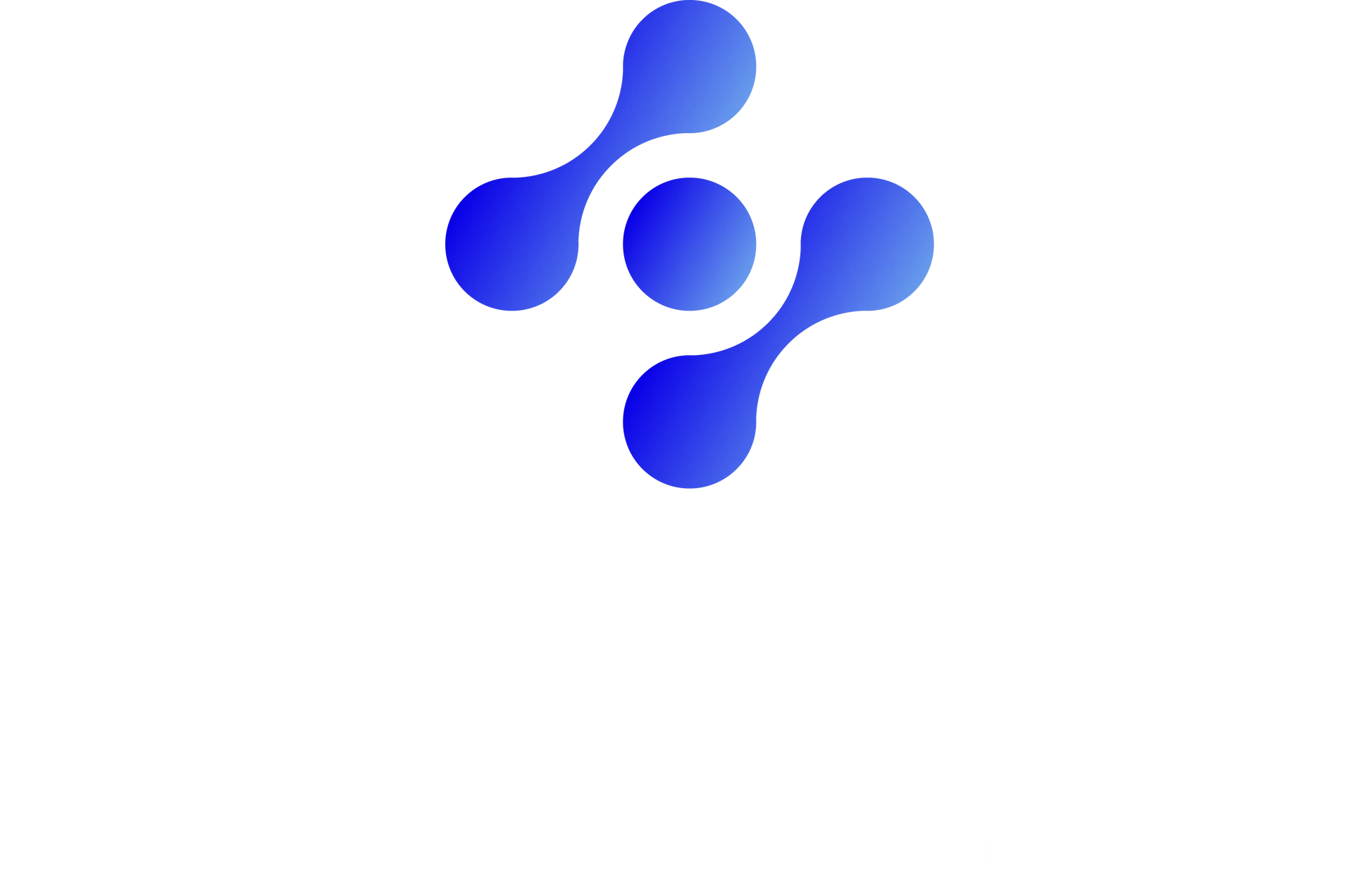 Blue abstract logo with connected circular shapes on white background
